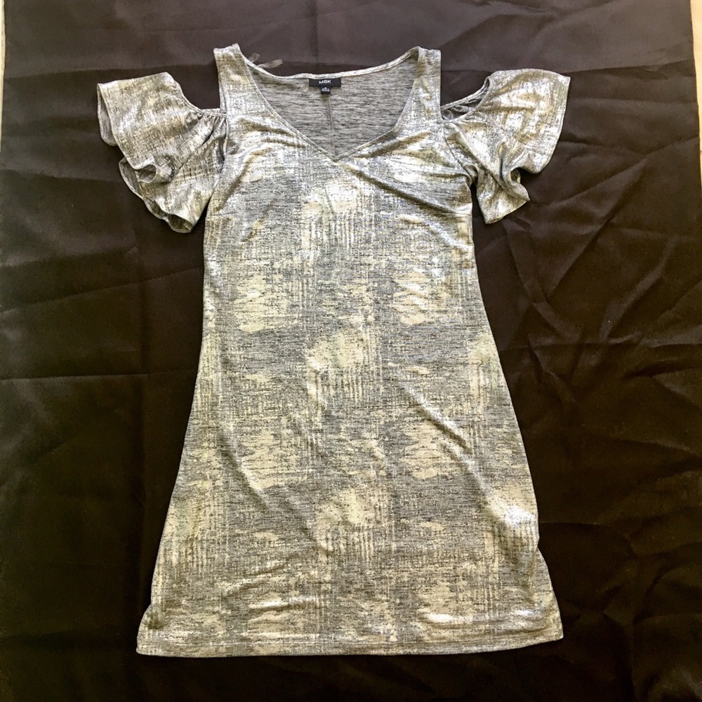 Msk Metallic Cold Shoulder Flutter Sleeve Dress - image 2